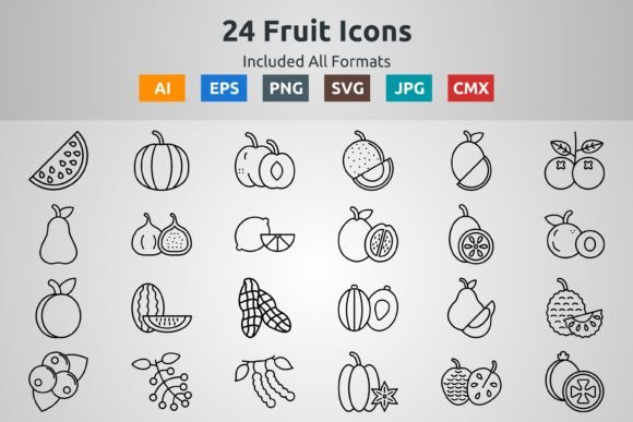 24 Fruit Outline Icons: A Versatile Graphic Design Asset for Local Branding