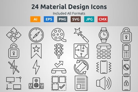 24 Office Outline Icons for Graphics and Icons