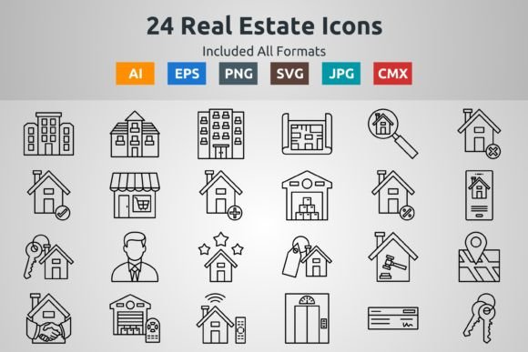 24 Real Estate Outline Icons for Handmade Craft Projects