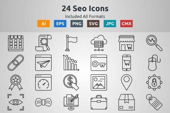 24 Seo Outline Icons for Graphic Design