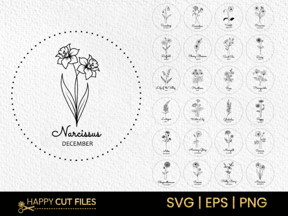 Birth Flower Svg Bundle for Crafts and Graphics