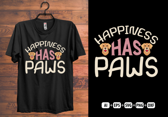 Happiness Has Paws T-shirt Design: A Graphic Asset for Modern Content Publishing