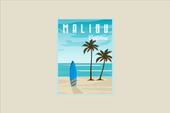 Malibu California Beach Vector Poster: Graphics for Creative Design