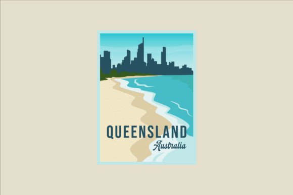 Queensland Beach Poster Vector Design: Graphics for Modern Branding