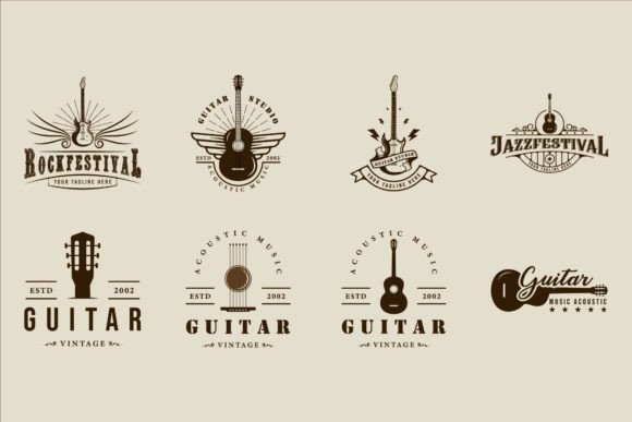 Set of Guitar Logo Vintage Vector: A Graphics & Logos Must-Have for Handmade Creators